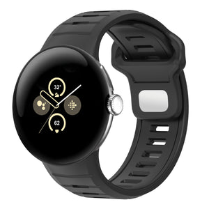 Silicone Sport Duo Strap, black, on a watch, 3/4 front view