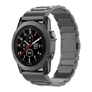 Magnetic Titanium Strap, black, on a watch, 3/4 front view
