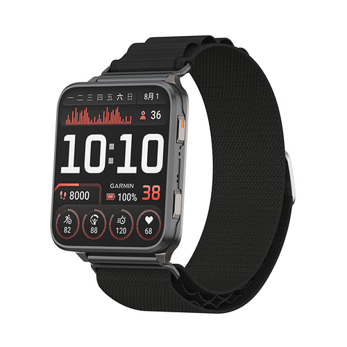 Alpine Nylon Strap, black, on a watch, 3/4 front view
