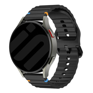 Wave Silicone Strap, black, on a watch, 3/4 front view
