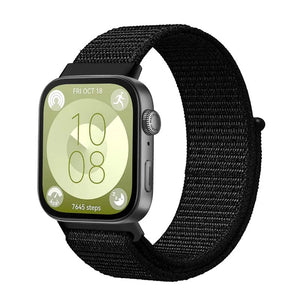 Nylon Strap, black, on a watch, 3/4 front view
