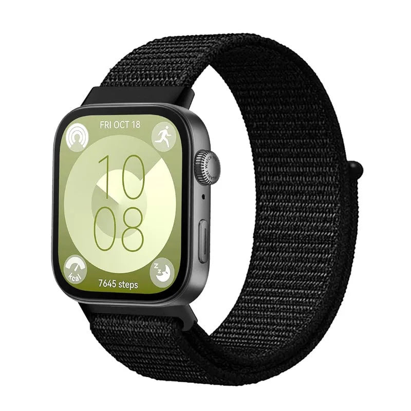 Nylon Strap, black, on a watch, 3/4 front view