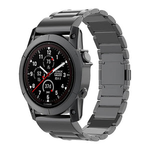 Magnetic Titanium Strap, black, on a watch, 3/4 front view