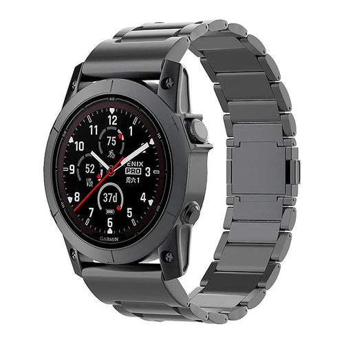 Magnetic Titanium Strap, black, on a watch, 3/4 front view