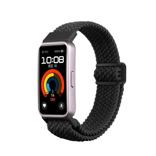 Nylon Adjustable Braided Strap, black, on a watch, 3/4 front view