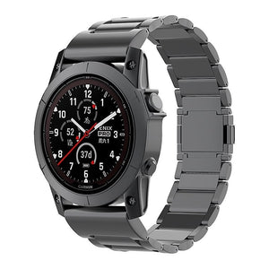 Magnetic Titanium Strap, black, on a watch, 3/4 front view