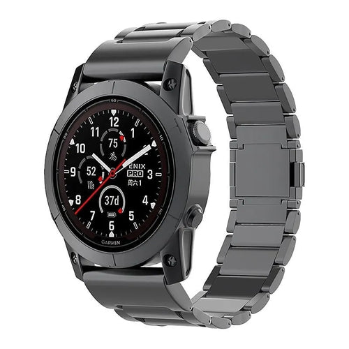 Magnetic Titanium Strap, black, on a watch, 3/4 front view