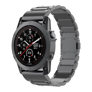 Magnetic Titanium Strap, black, on a watch, 3/4 front view