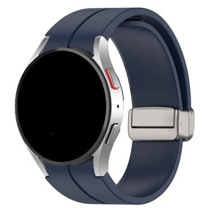 Silicone Magnetic Sport Strap, dark blue, on a watch, 3/4 front view