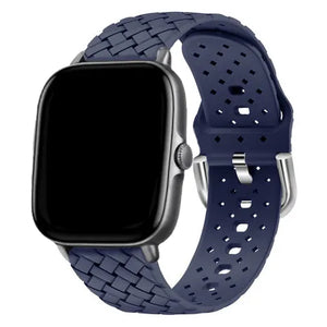 Braided Silicone Strap, dark blue, on a watch, 3/4 front view