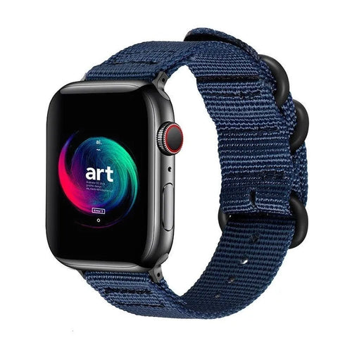 Nylon Buckle Strap, blue, on a watch, 3/4 front view