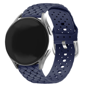Braided Silicone Strap, dark blue, on a watch, 3/4 front view