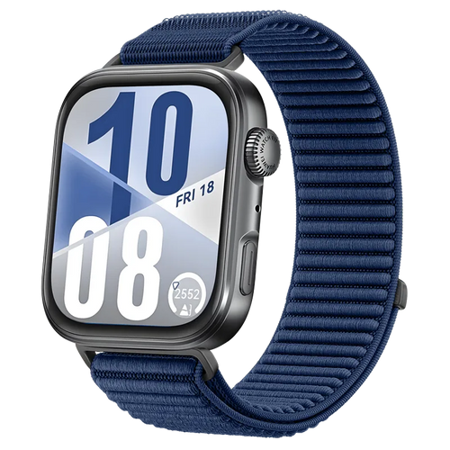 Wave Nylon Strap, dark blue, on a watch, 3/4 front view