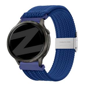 Woven Nylon Strap, blue, on a watch, 3/4 front view
