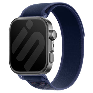 Trail Nylon Strap, blue, on a watch, 3/4 front view