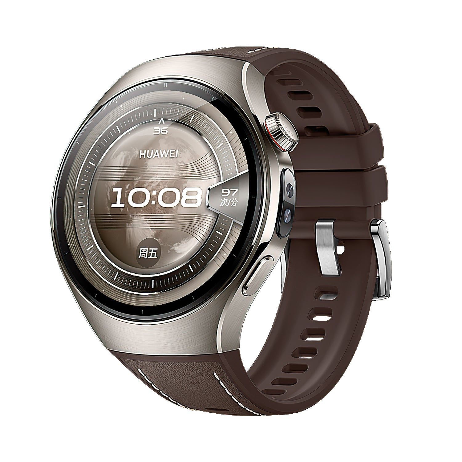 Bracelet cuir hybride ''Perfect Fit' Huawei Watch 5 - 42mm (marron)