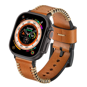 Bracelet en cuir cousu Apple Watch (brun)