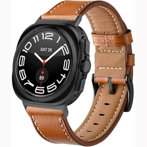 Leather Strap, brown, on a watch, 3/4 front view
