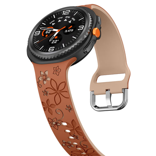 Flower Silicone Strap, brown/beige, on a watch, 3/4 front view