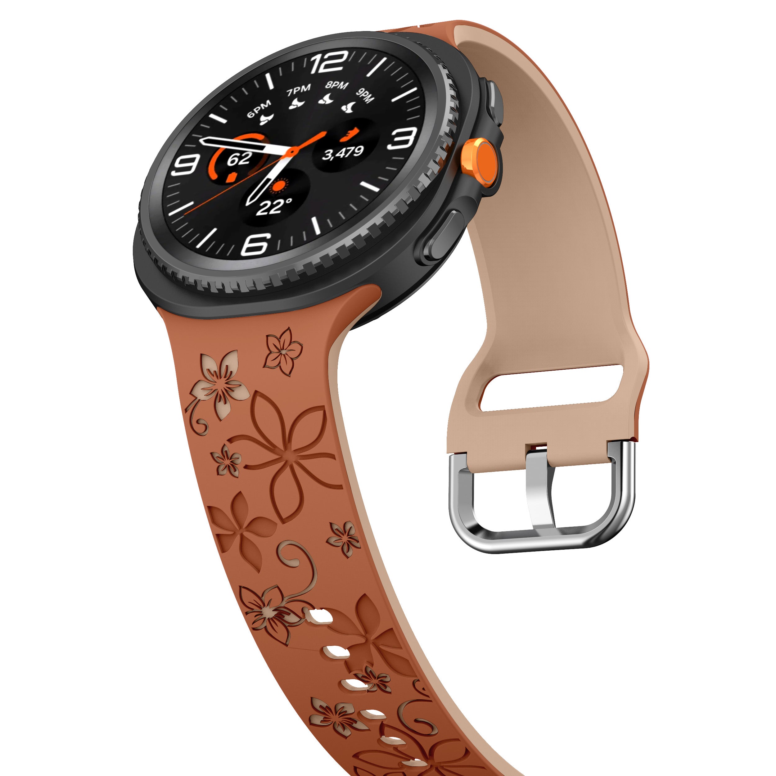 Bracelet silicone avec fleurs Samsung Galaxy Watch 8 - 44mm (marron/beige)