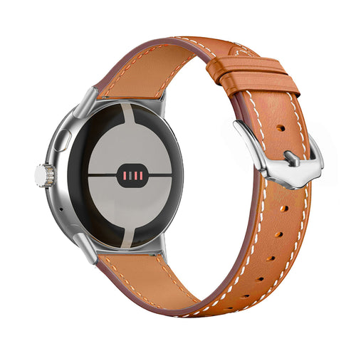 Modern Leather Strap, brown, on a watch, 3/4 front view