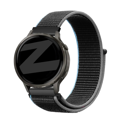 Nylon Loop Strap, charcoal, on a watch, 3/4 front view