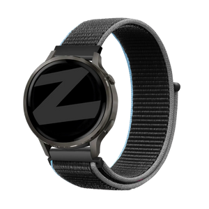 Nylon Loop Strap, charcoal, on a watch, 3/4 front view