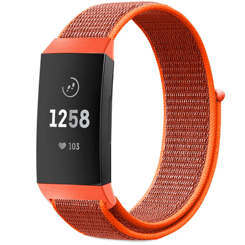 Nylon Strap, orange, on a watch, 3/4 front view