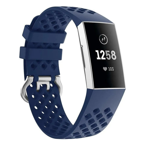 Breathable Silicone Strap, dark blue, on a watch, 3/4 front view