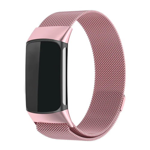Milanese Strap, pink, on a watch, 3/4 front view