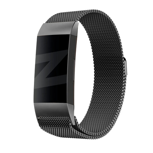 Milanese Loop Strap, black, on a watch, 3/4 front view