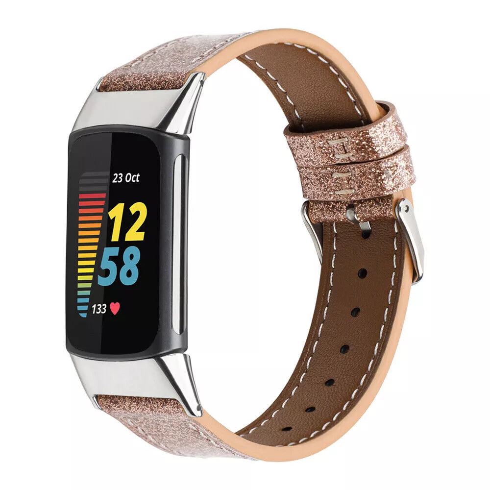 Bracelet cuir Fitbit Charge 5 (or foncé)