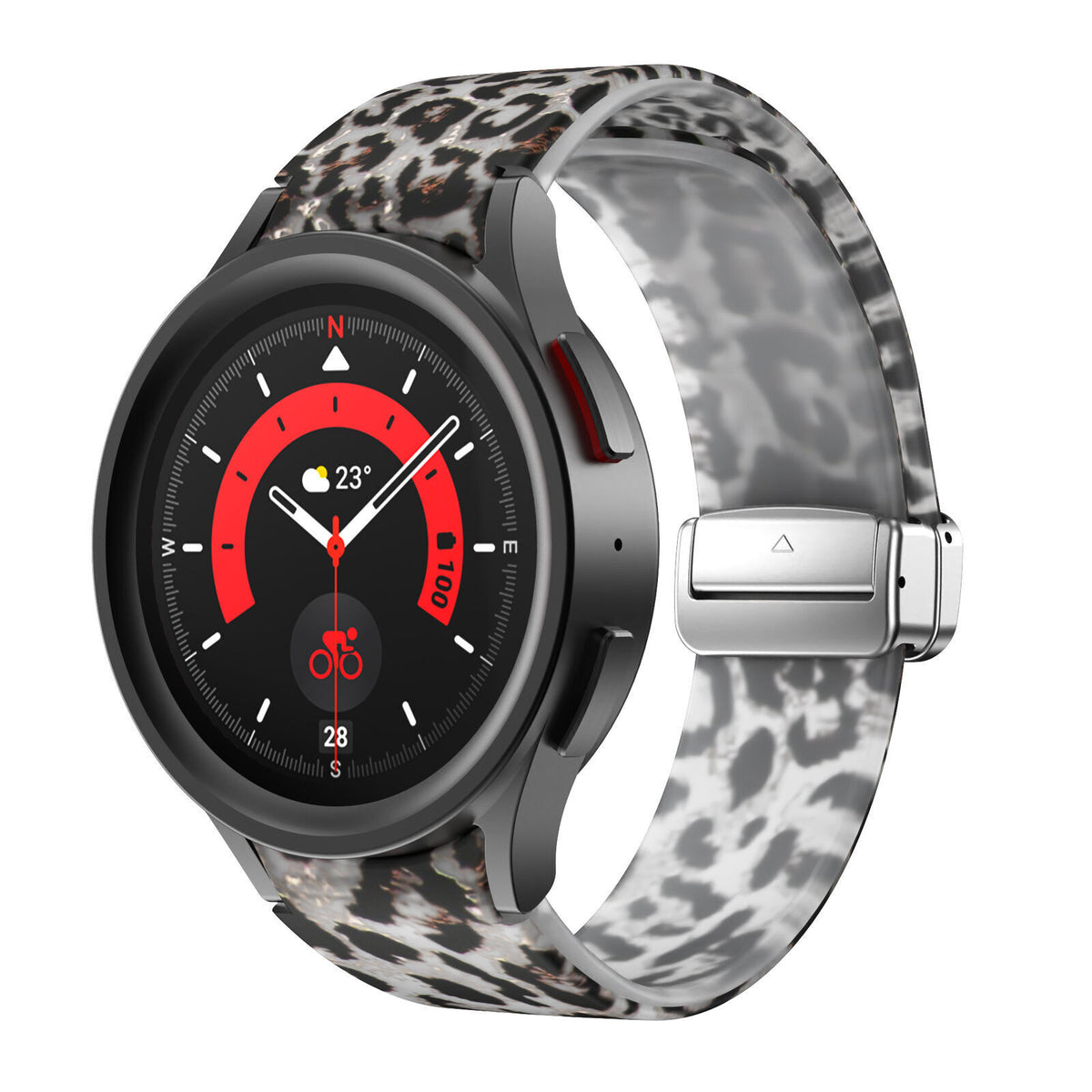Silicone Magnetic Patterned Strap, on a watch, 3/4 front view