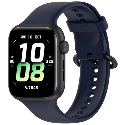 Silicone Strap, dark blue, on a watch, 3/4 front view