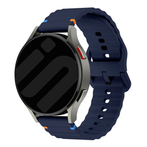 Wave Silicone Strap, dark blue, on a watch, 3/4 front view
