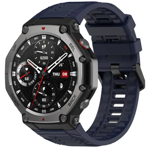 Silicone Strap, dark blue, on a watch, 3/4 front view