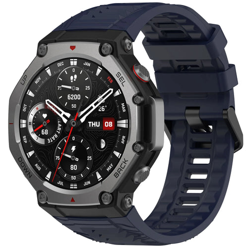 Silicone Strap, dark blue, on a watch, 3/4 front view