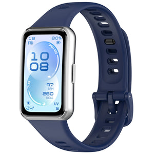 Silicone Strap, dark blue, on a watch, 3/4 front view