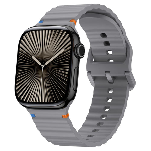 Wave Silicone Strap, dark grey, on a watch, 3/4 front view