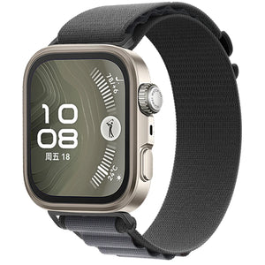 Alpine Nylon Strap, dark grey, on a watch, 3/4 front view