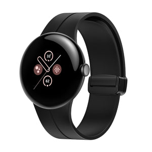 D-Buckle Silicone Strap, black, on a watch, 3/4 front view