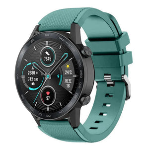 Twill Silicone Strap, viridian, on a watch, 3/4 front view