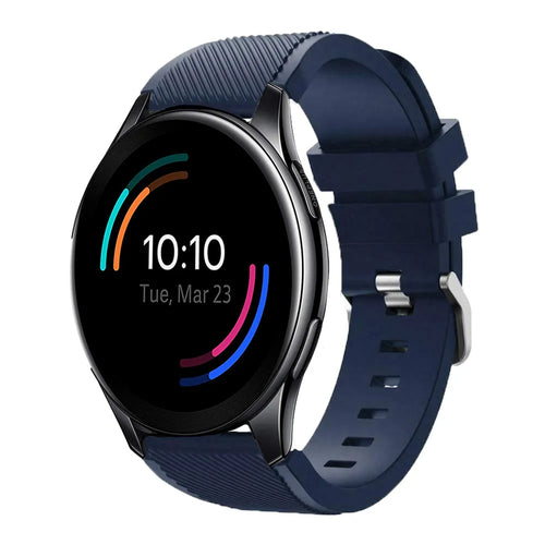 Twill Silicone Strap, dark blue, on a watch, 3/4 front view