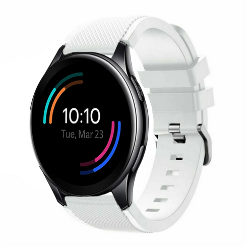 Twill Silicone Strap, white, on a watch, 3/4 front view