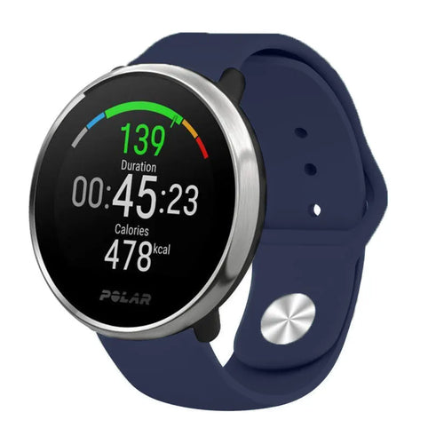 Silicone Sport Strap, dark blue, on a watch, 3/4 front view