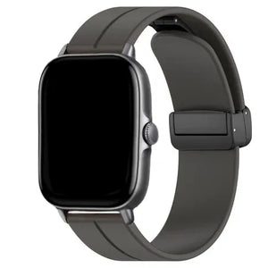 D-Buckle Silicone Strap, dark grey, on a watch, 3/4 front view