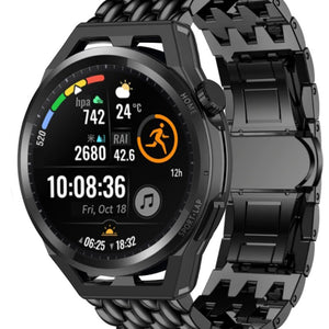 Steel Dragon Strap, black, on a watch, 3/4 front view