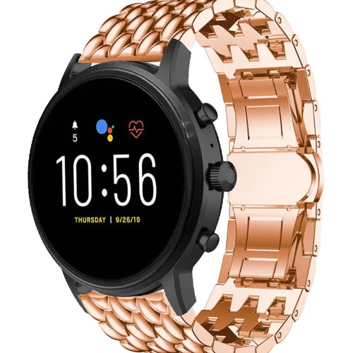 Steel Dragon Strap, rose gold, on a watch, 3/4 front view