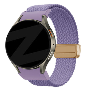 Nylon Braided Strap 'Easy Fit', lilac, on a watch, 3/4 front view