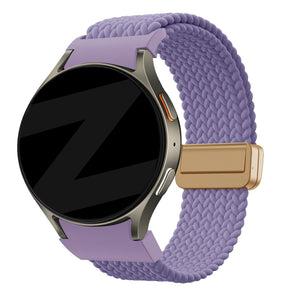 Nylon Braided Strap 'Easy Fit', lilac, on a watch, 3/4 front view
